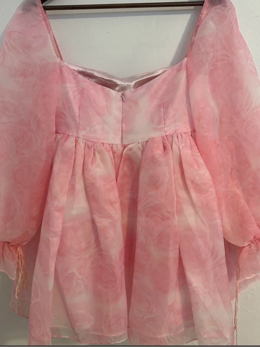 Pink Organza Puff-Sleeve Party Dress